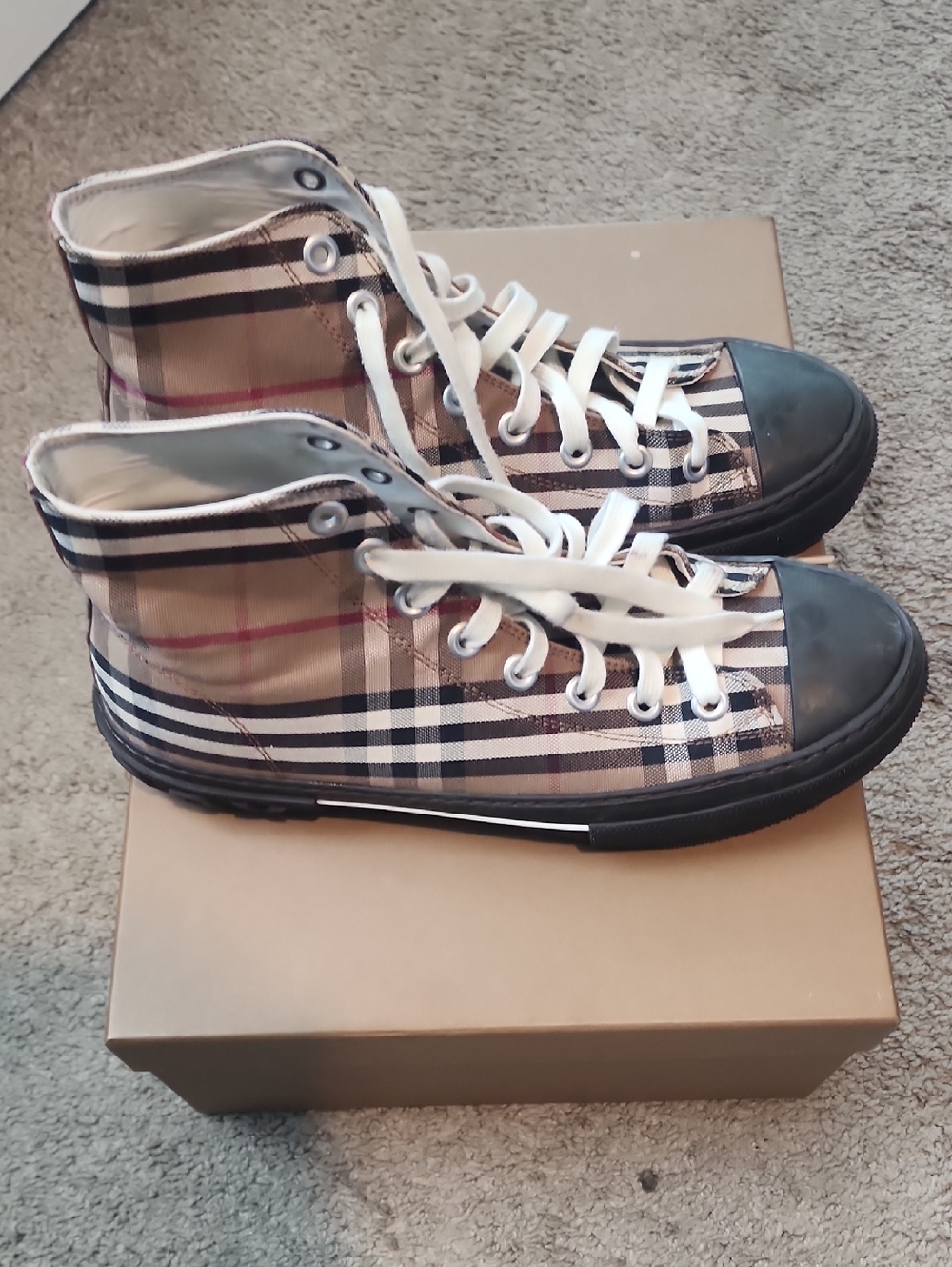Burberry Plaid High-Top Sneakers with Black Soles